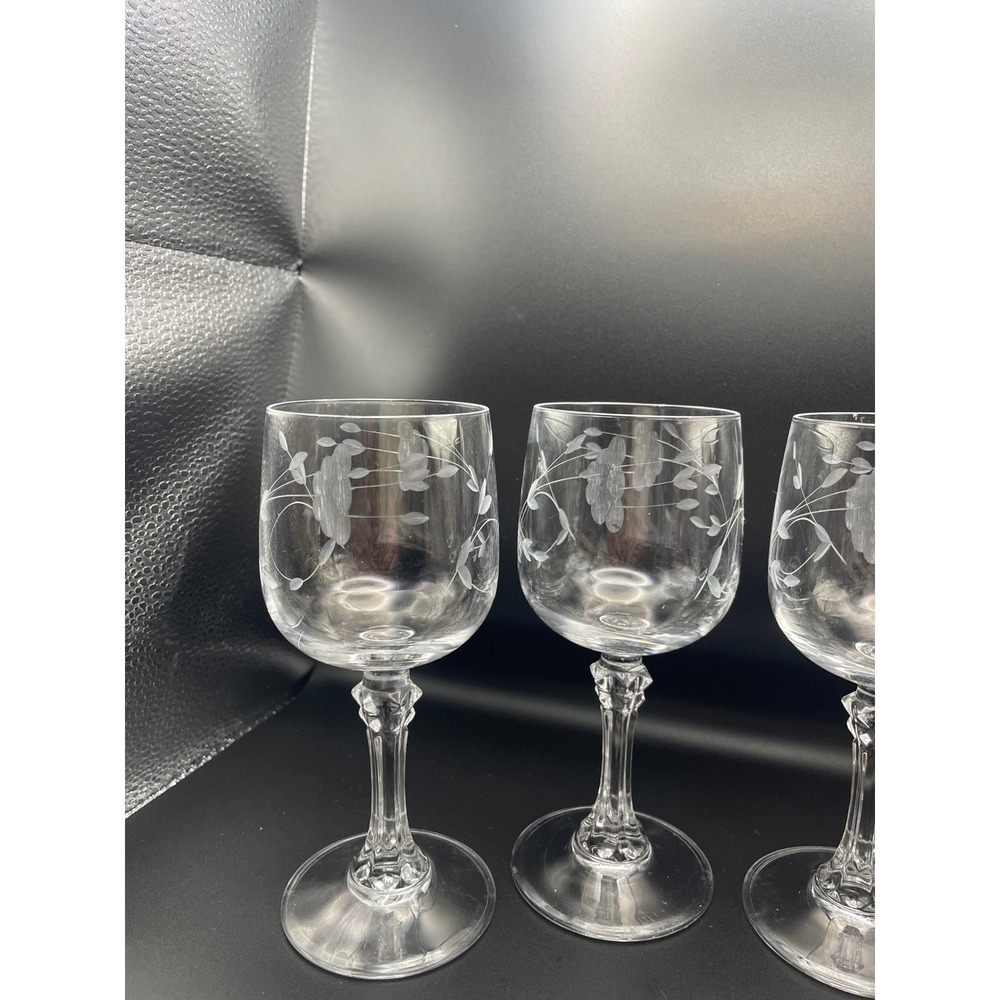 4 Vintage Princess House Crystal Wine Glasses with Faceted Stem Bordeaux 6" - Picture 2 of 5